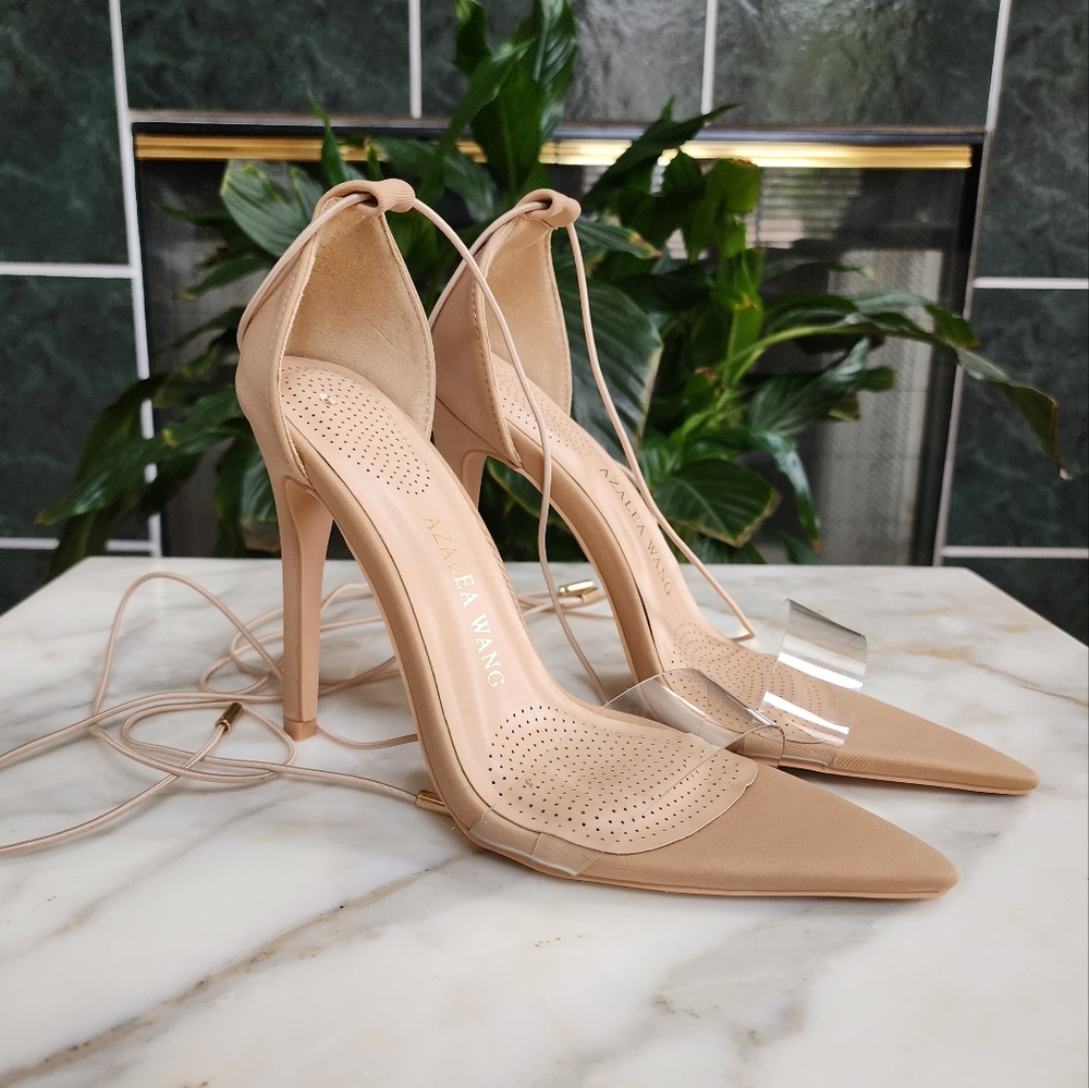 Azalea Wang Larisa Ankle Wrap Around Nude Heels